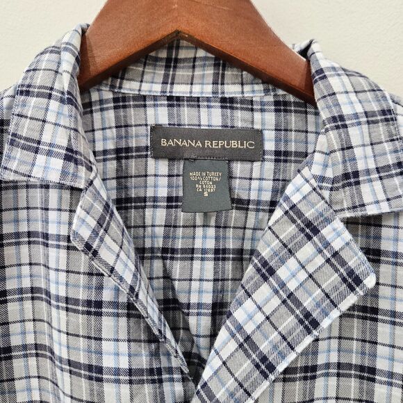 Vintage Banana Republic Mens Y2K Flannel Button Down Shirt Small Gray Gorpcore - Picture 3 of 10